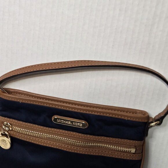 416. Michael Kors Navy Blue with Gold Accents - Wristlet Small Purse EUC Nylon - Picture 3 of 9